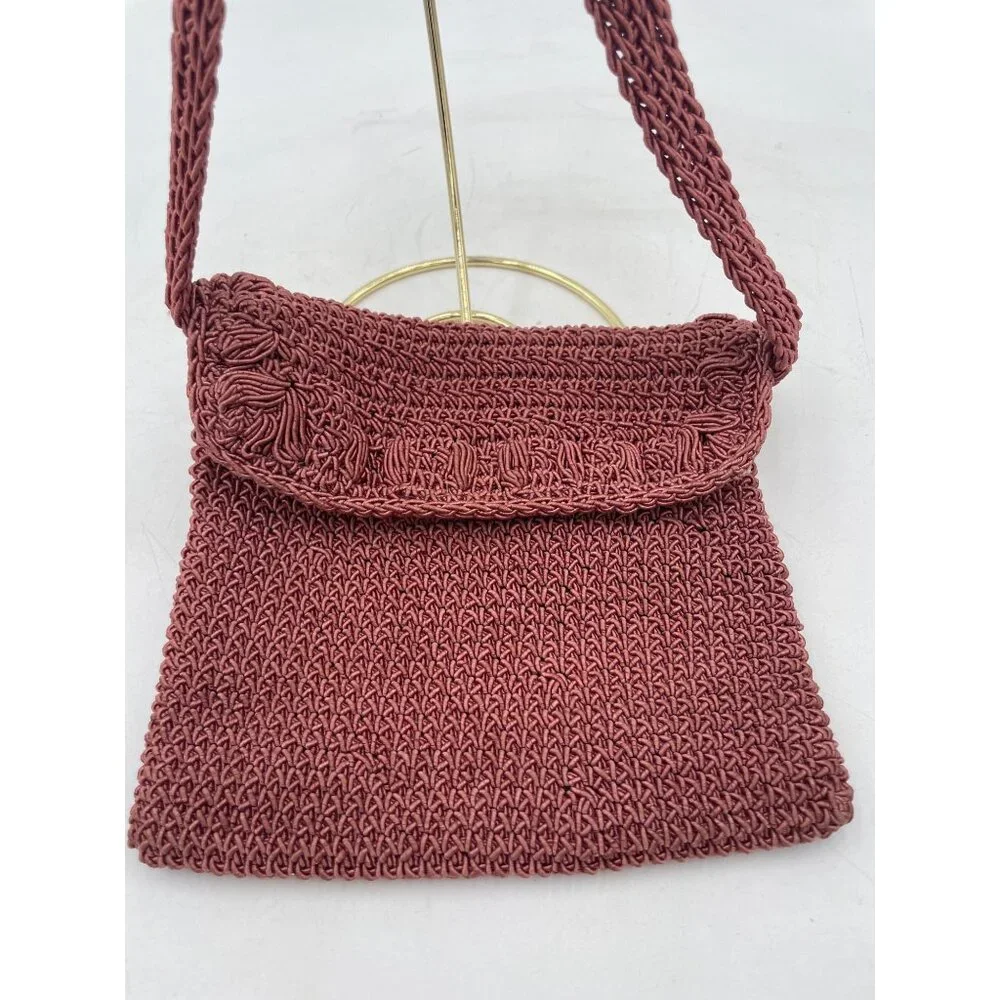 Vintage Marcus Brothers Italian Crochet Purse Magnetic Closure Adjustable Strap - Picture 2 of 8